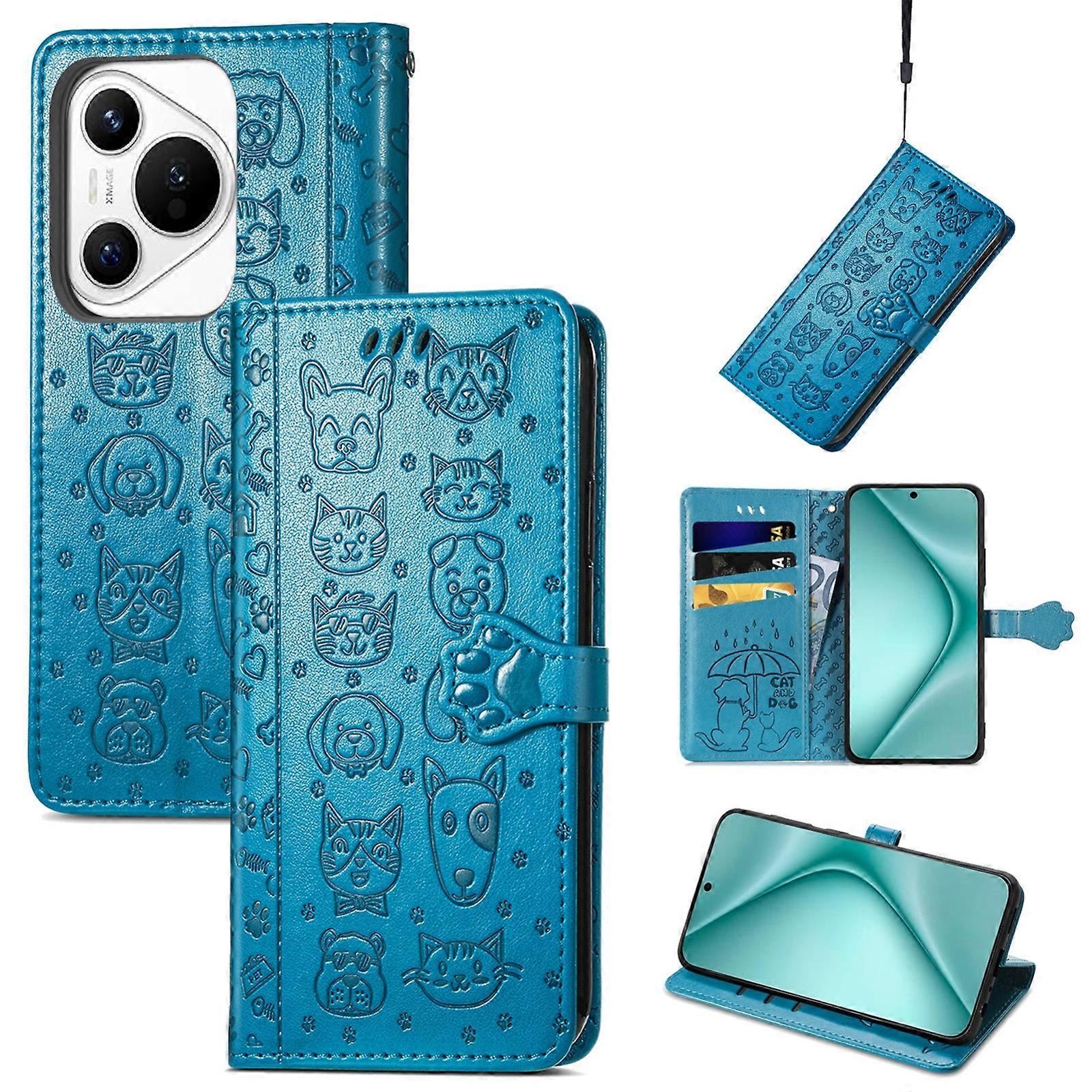 Cat and Dog Embossed Leather Phone Case