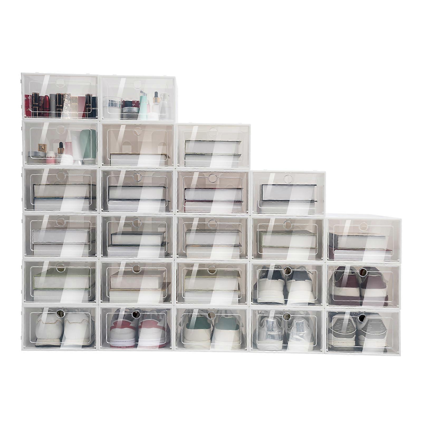 24 Pack Stackable Clear Shoe Storage Boxes, SpaceSaving Organizer with Front Door for Closet