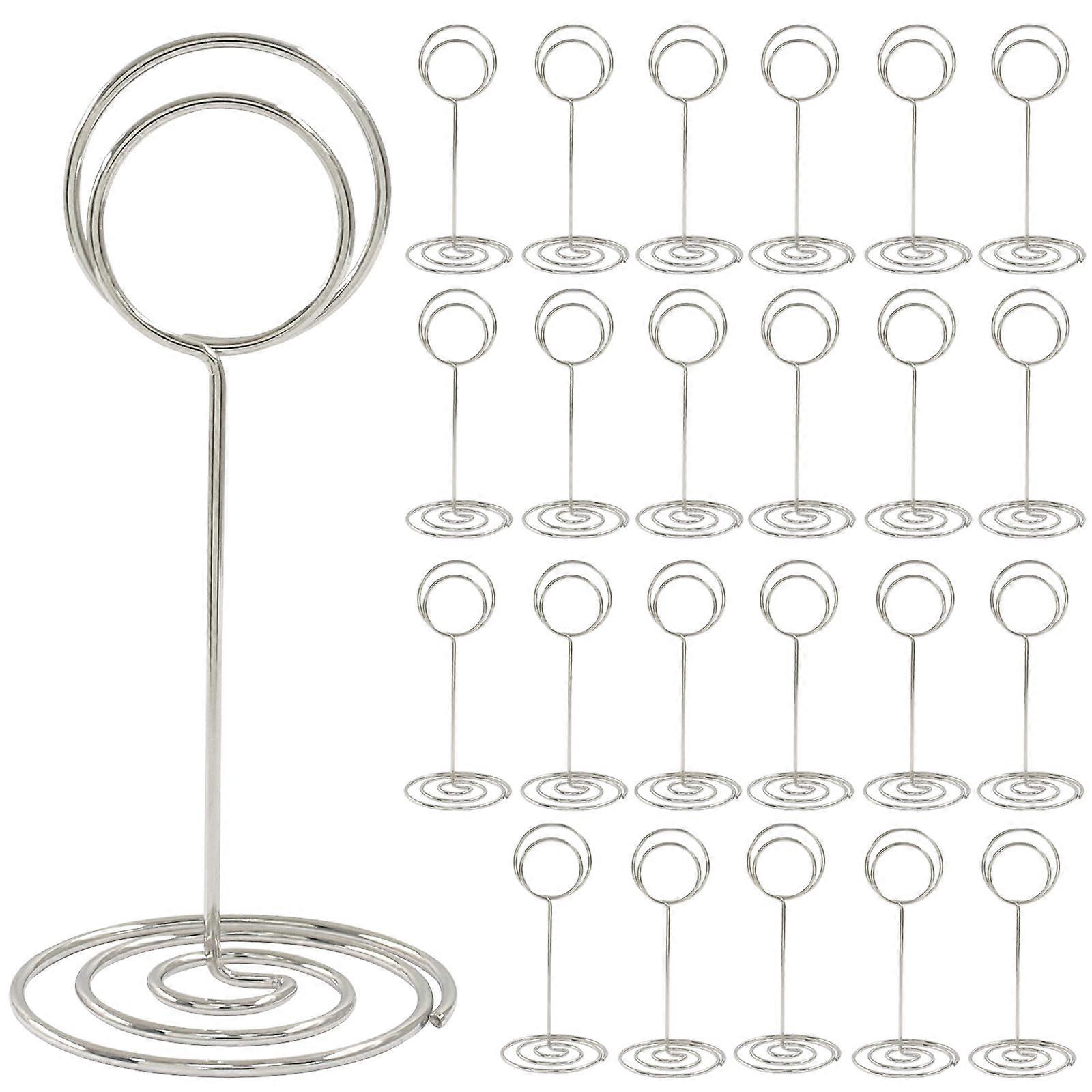 24 Pcs Silver Table Number Holders 3.35 Inch Metal Place Card Stands with Stable Wide Base for Wedding Reception