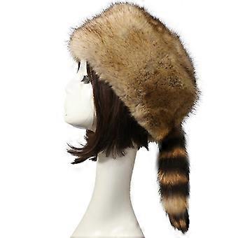 Lady Warm Russian Cossack Flat Hat with Tail Faux Fur Winter Ski Trapper Soft