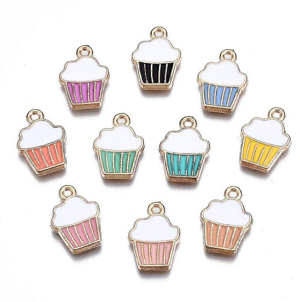 Alloy Enamel Pendants Cupcake Light golden Mixed color 16x11x2mm Hole: 1.4mm