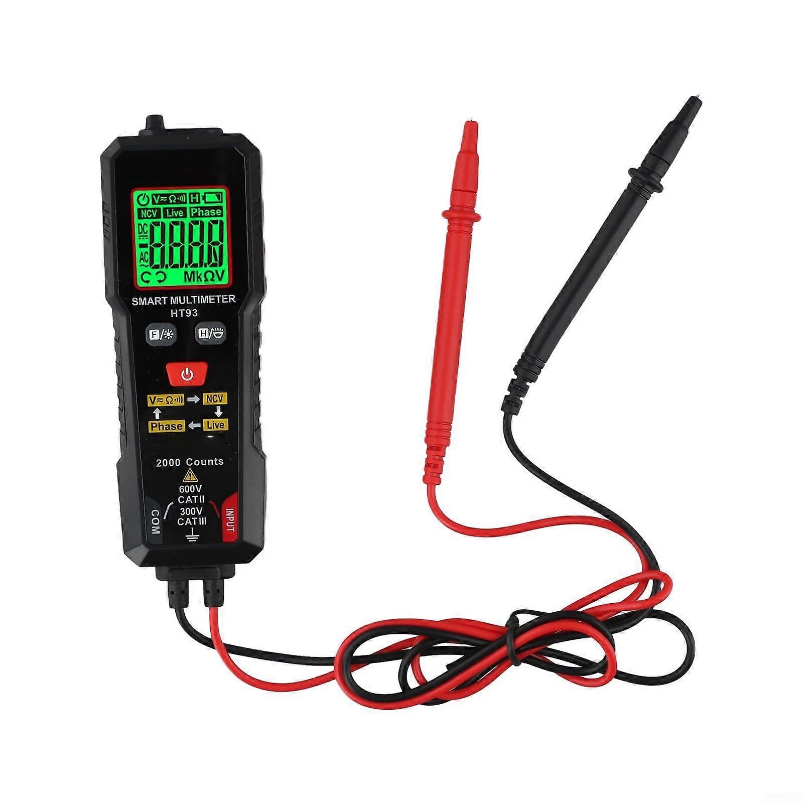 HT93 True RMS Digital Multimeter with Auto Range, NCV Detection, Backlit LCD, CAT III 600V