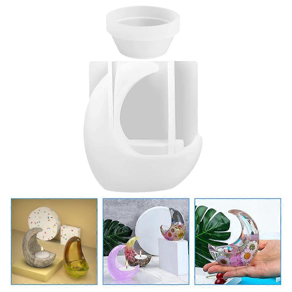Moon Shape Silicone Candlestick Mold for DIY Craft Making 1Set White