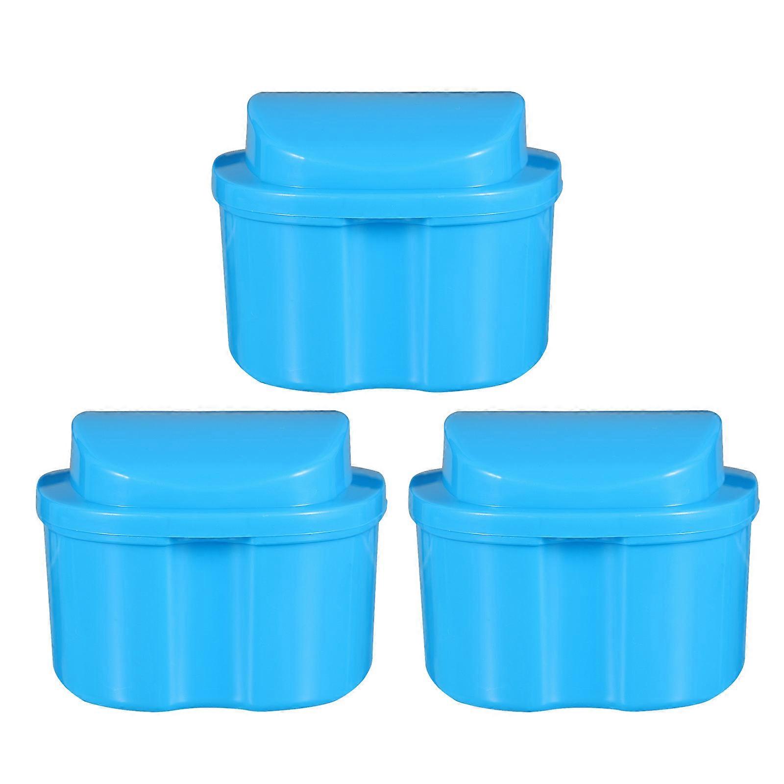 Fake Storage Box Denture Case for Storage Use 3Pcs Blue Plastic Organizer