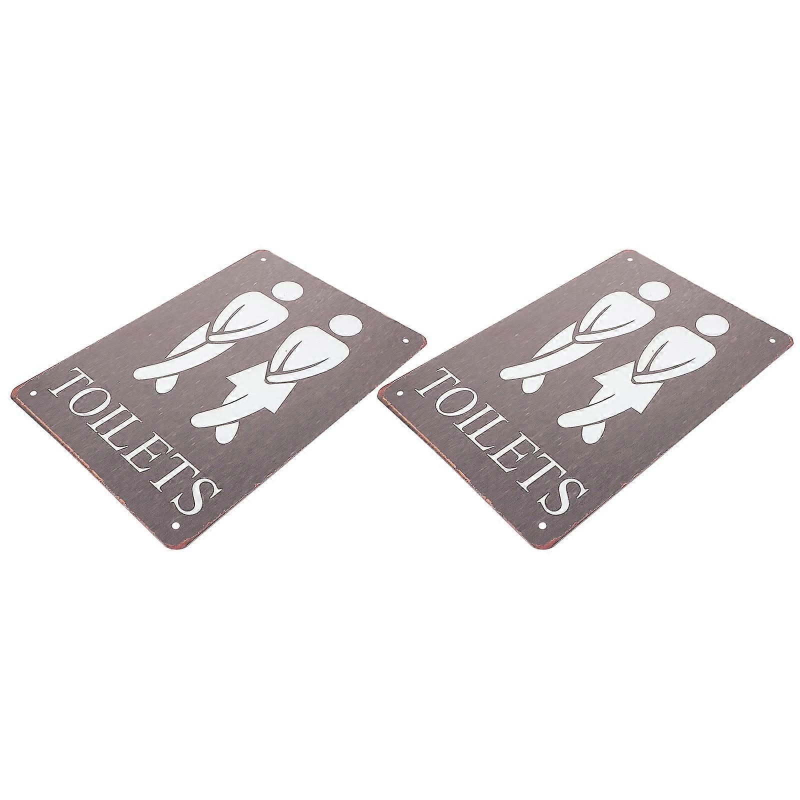 Bathroom Wall Plaques Indication Assorted Color Tinplate Material 2Pcs