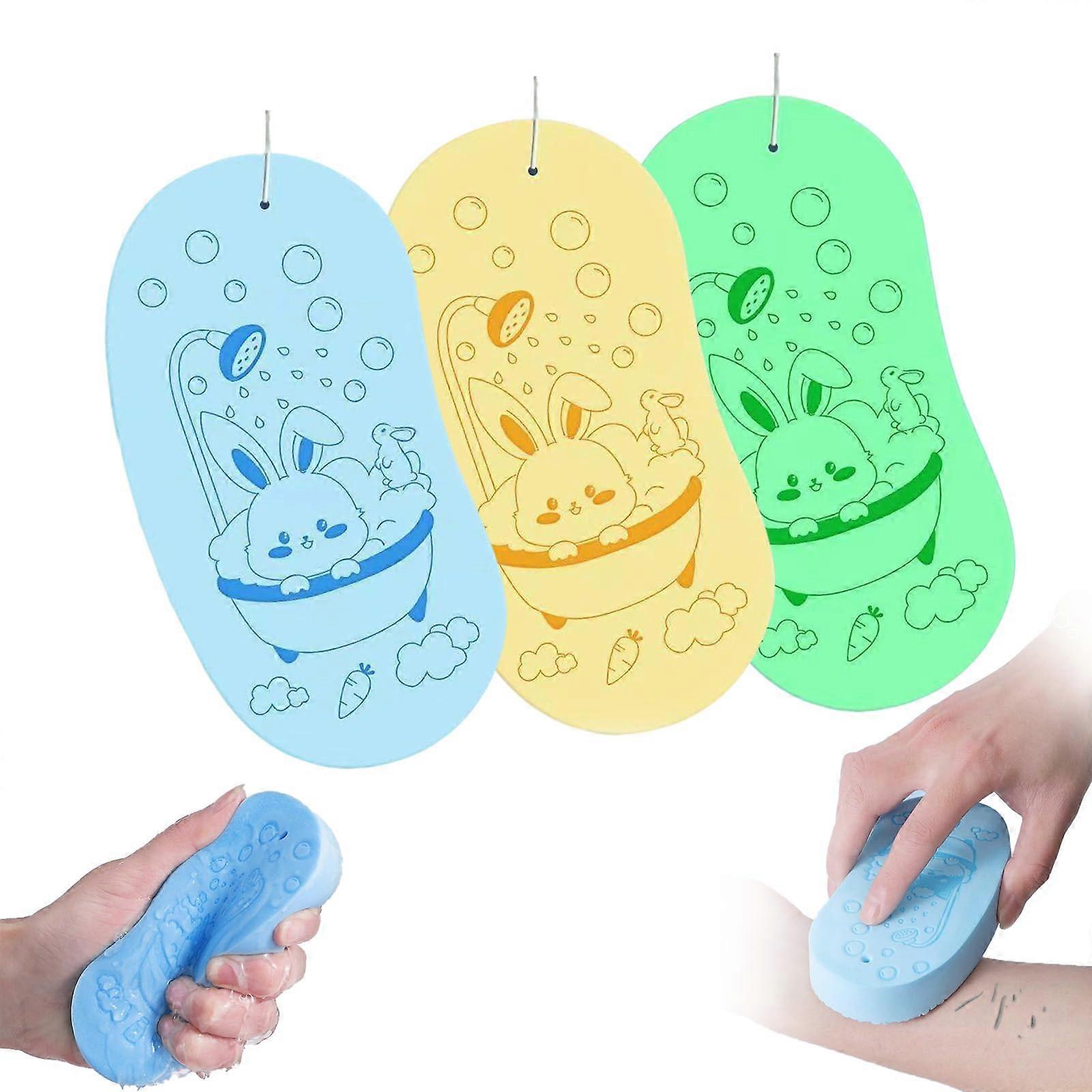 3PCS Exfoliating Bath Sponge for Dead Skin Removal, Soft 3D Body Scrubber with Hanging Loop