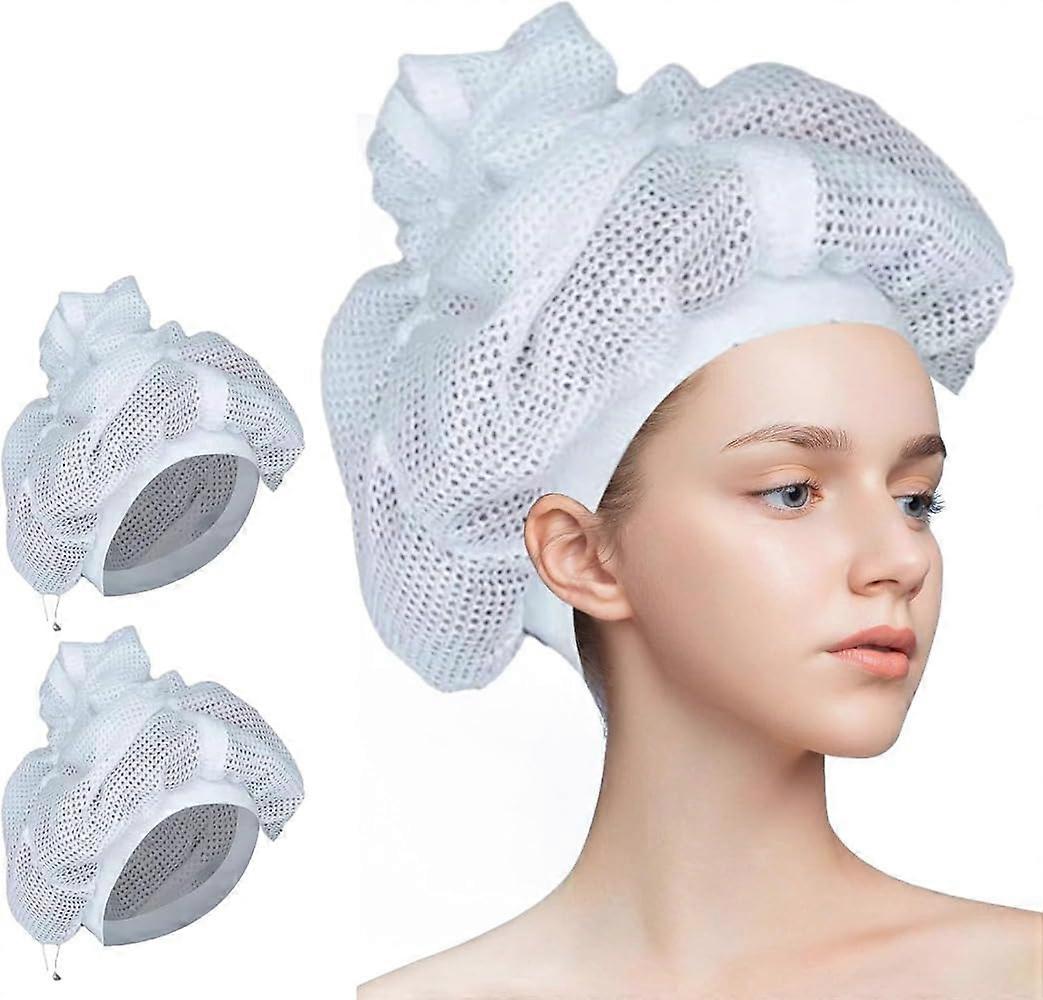 Curly Hair Drying Cap with Adjustable Fit, Satin Diffuser Net Plopping Cap (2pcs)
