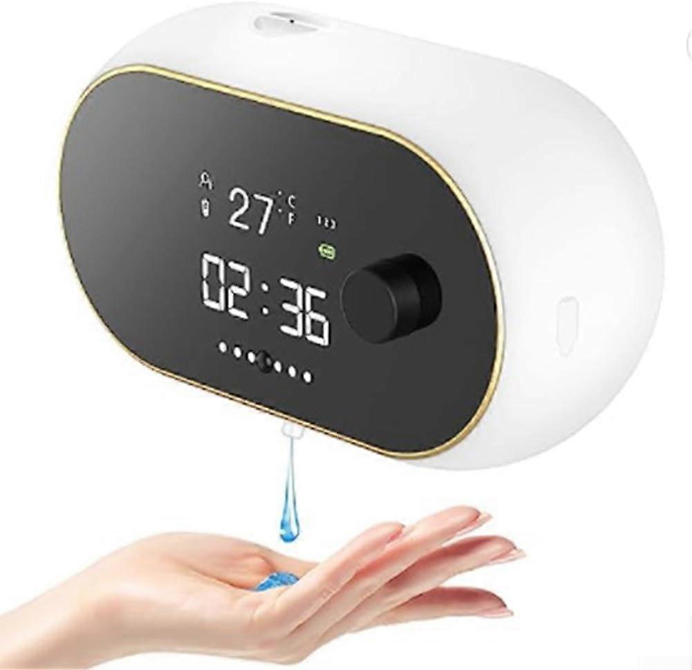 Automatic Soap Dispenser 450ML Wall Mounted Touchless IR Sensor with Time Temp Display USB Rechargeable for Kitchen and Bathroom Gel White