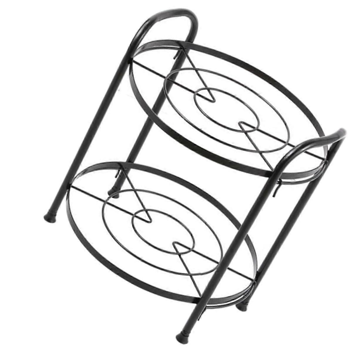 Two Layer Kitchen Pot Rack and Pan Organizer, Black Metal Detachable Space Saving Cookware Shelf