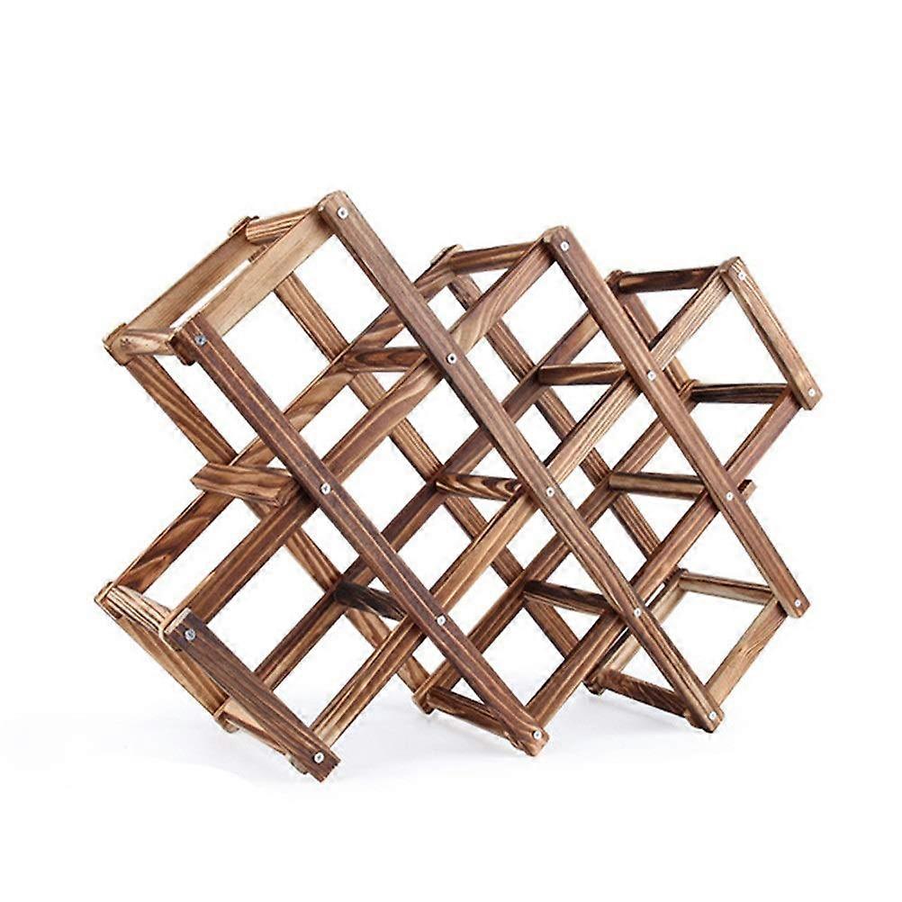 Foldable Wooden Wine Rack 10 Bottle Holder Solid Wood SpaceSaving Shelf for Home Bar
