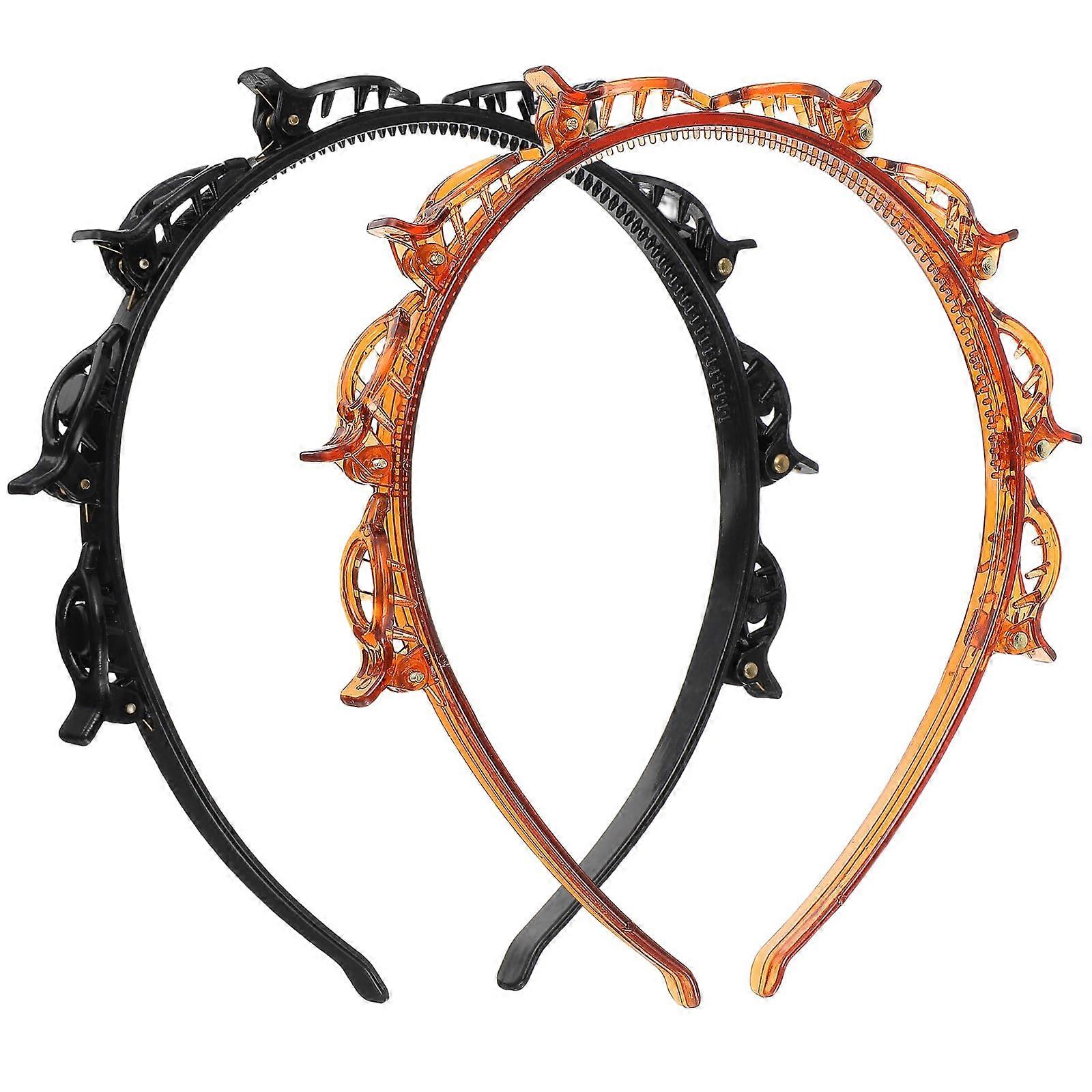 Hair Clip Headband with Bangs, Double Layer Styling Design, Secure Hold, Black and Brown