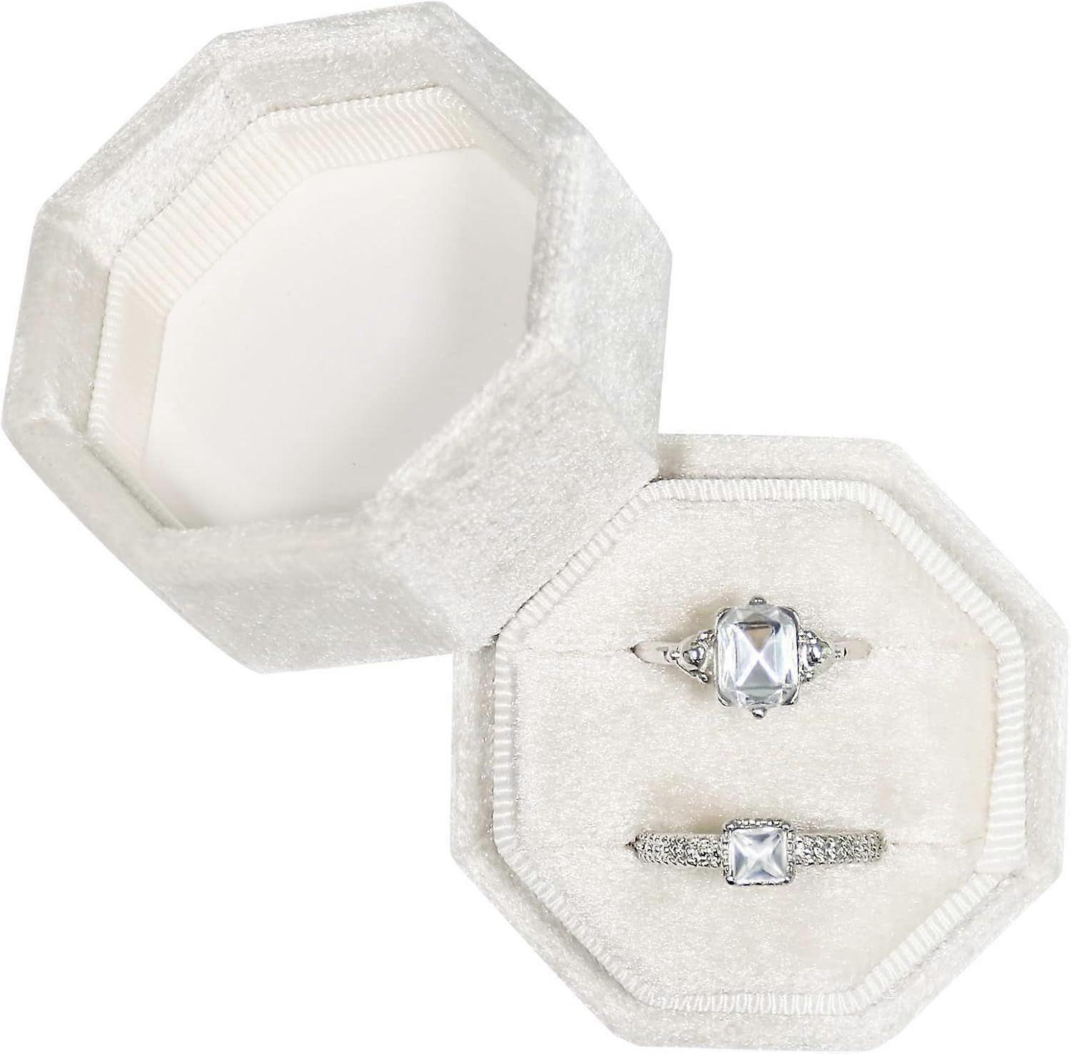 Velvet Ring Box, Ring Box 2 Slots Ring Gift Box Double Slots Octagon Ring Display Holder C