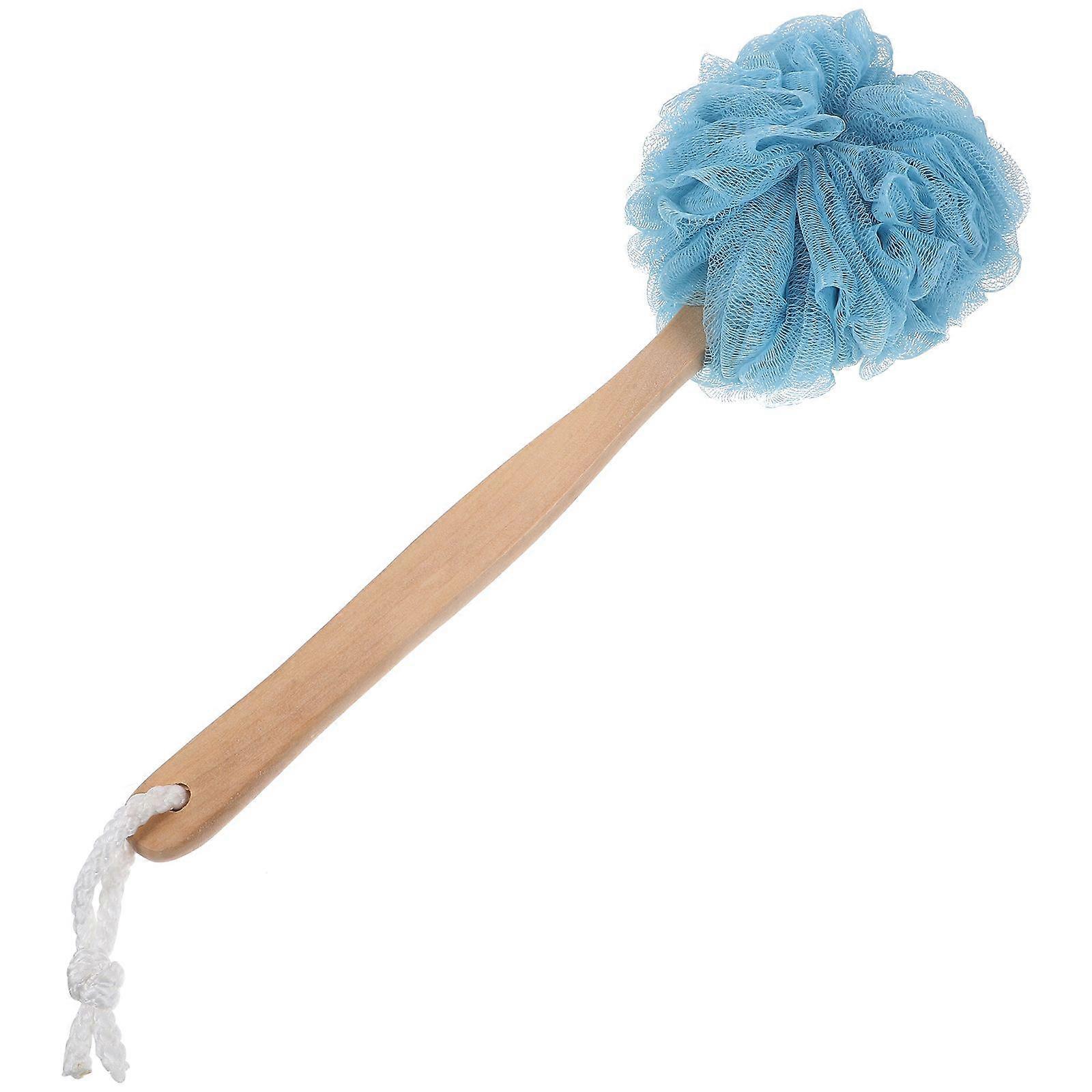Wooden Long Handle Bath Flower Creative Bath Ball Shower Bath Sponge Solid Color Balls Blue