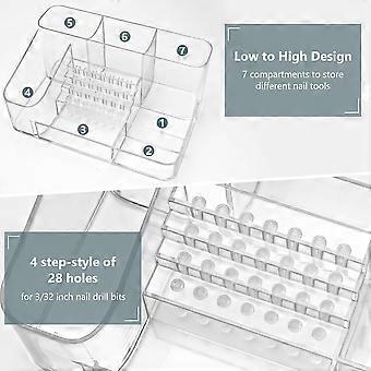 Nail Drill Holder,28 Holes Transparent Acrylic Nail Drill Bits Holder, Professional Nail Tools Organizer and Storage Box