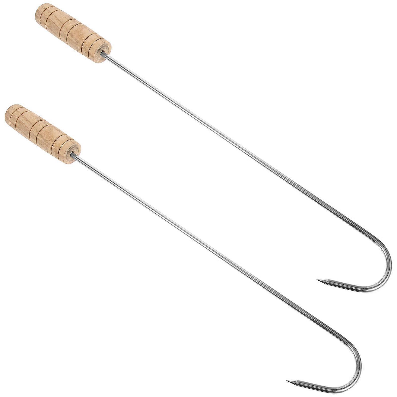 2Pcs Stainless Steel Boot Hooks for Home Use with Wooden Handle Boot Puller