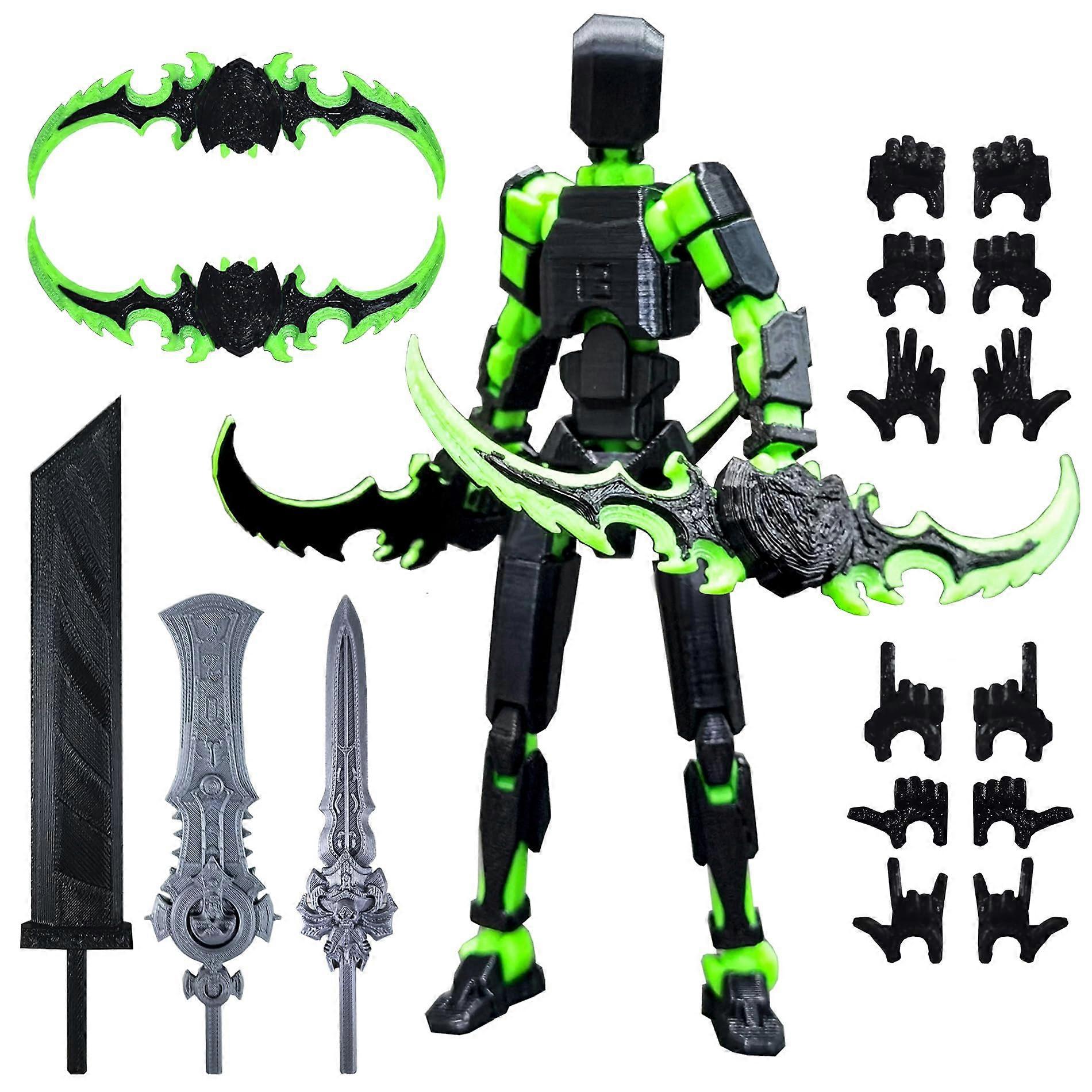 5.5 Inch Black Articulated Robot Action Figure with Multiple Weapons and Interchangeable Hands