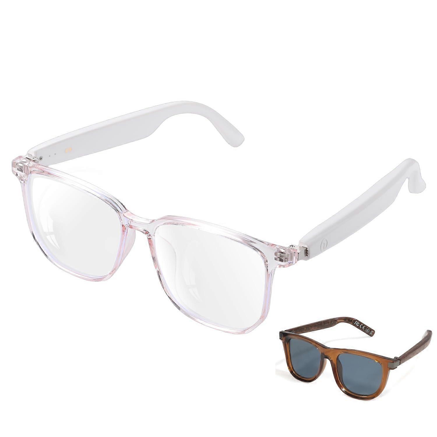 Bluetooth Smart Glasses with Mic, OpenEar Audio Sunglasses, Touch Control, Bluetooth 5.3, White+Brow