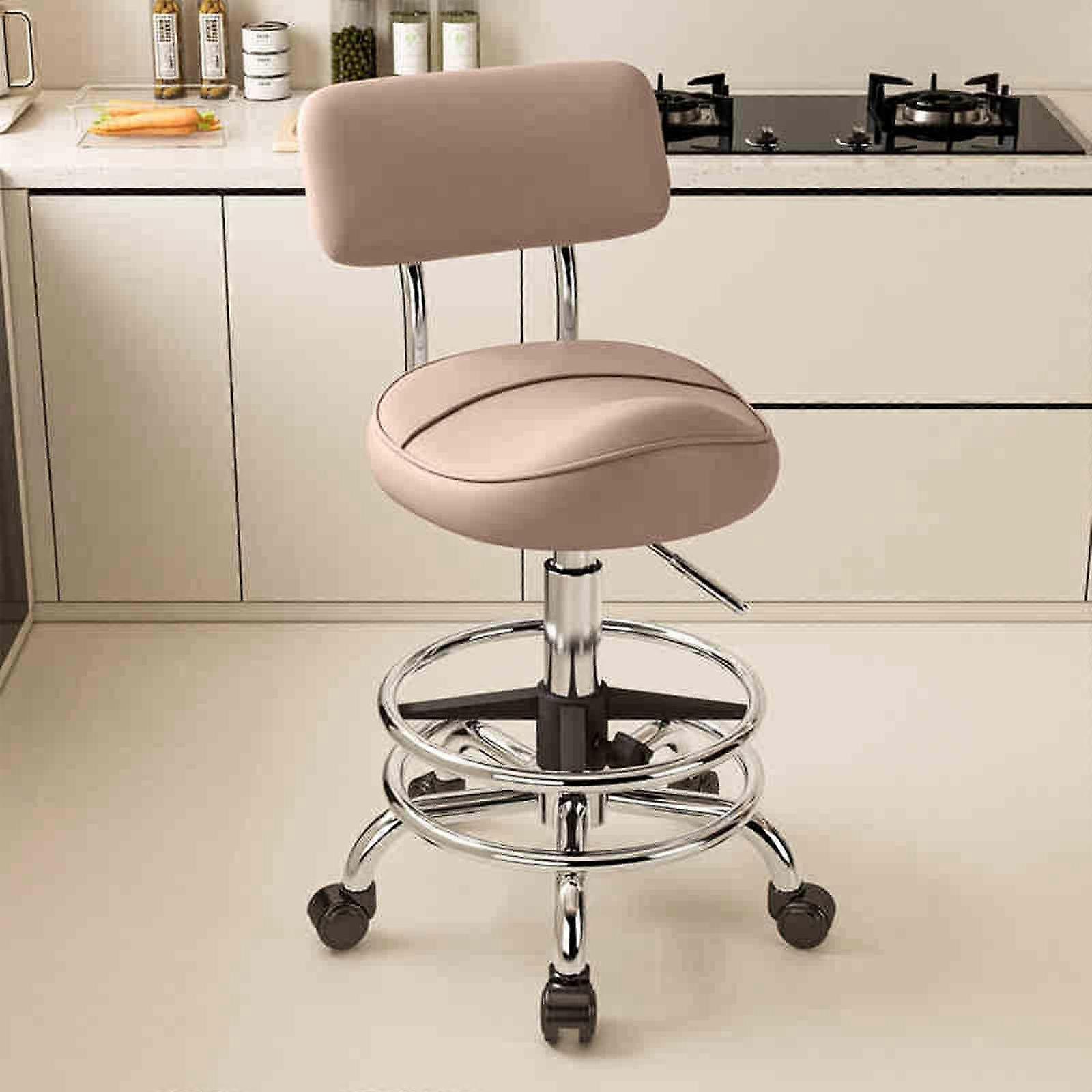 Rolling Drafting Chair with Backrest and Footrest, Height Adjustable Saddle Stool, Brown 14.9'