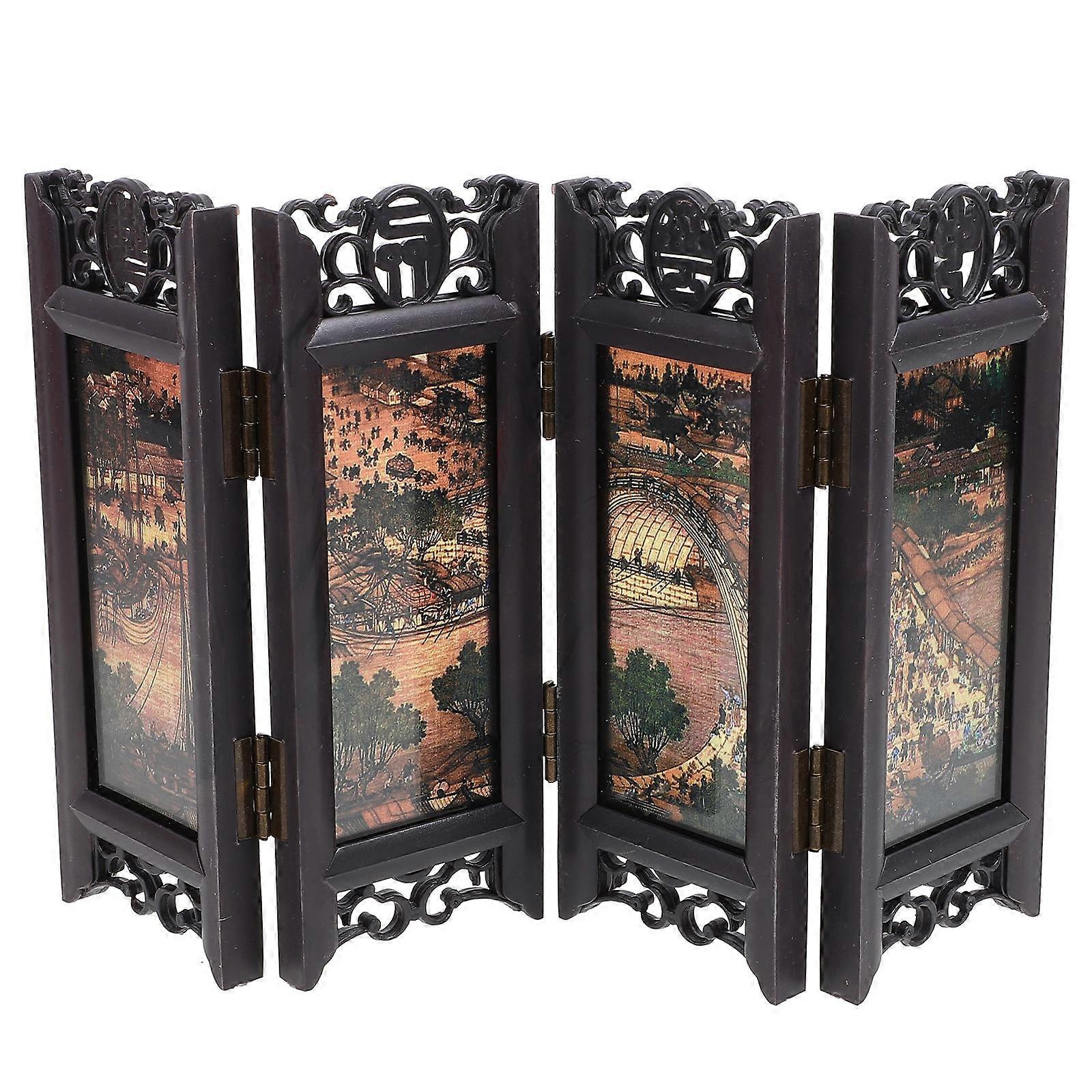 Chinese Style Folding Screen Small Desktop Room Divider for Home Decor 2Pcs