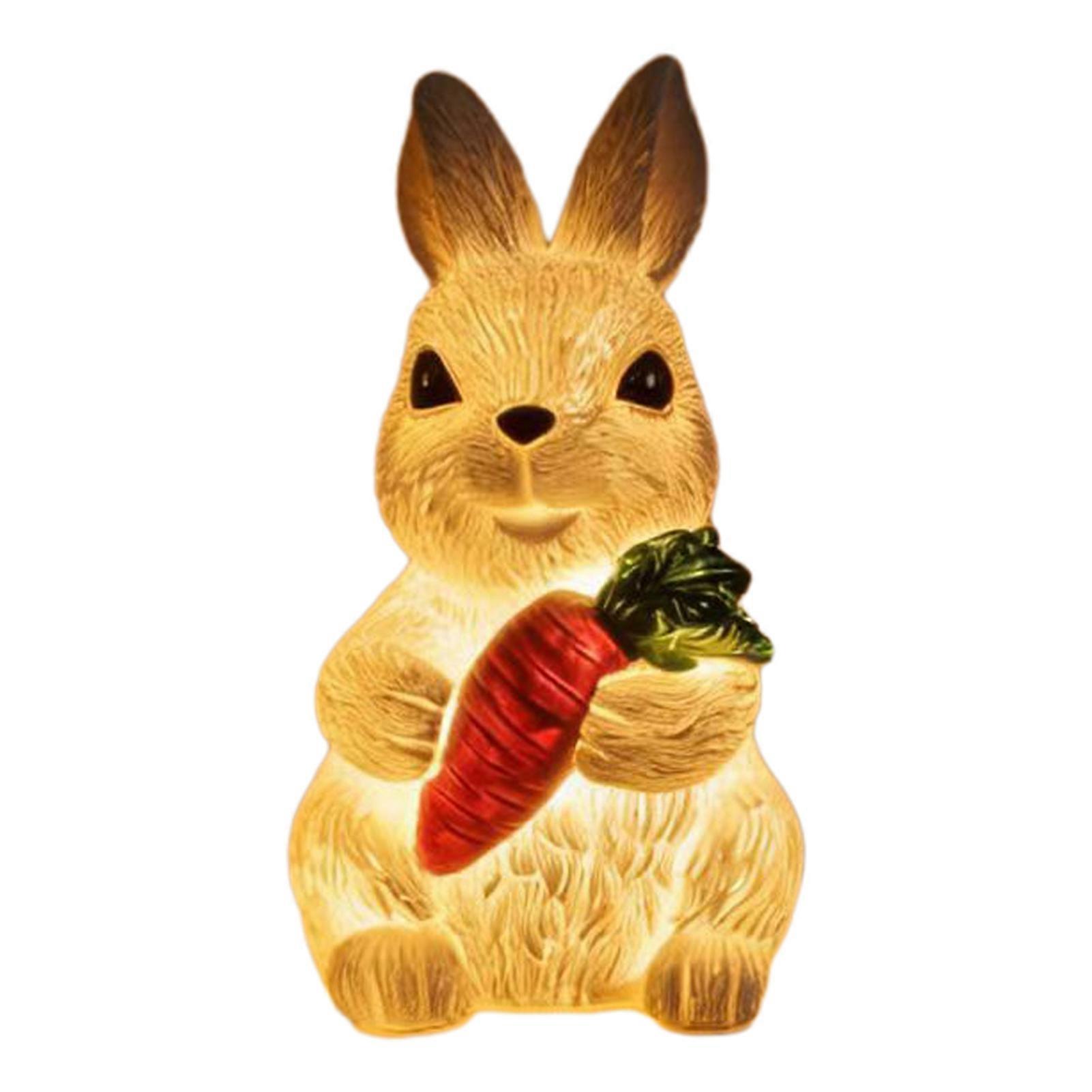 Easter Bunny Statue with Light and Carrot for Table Display