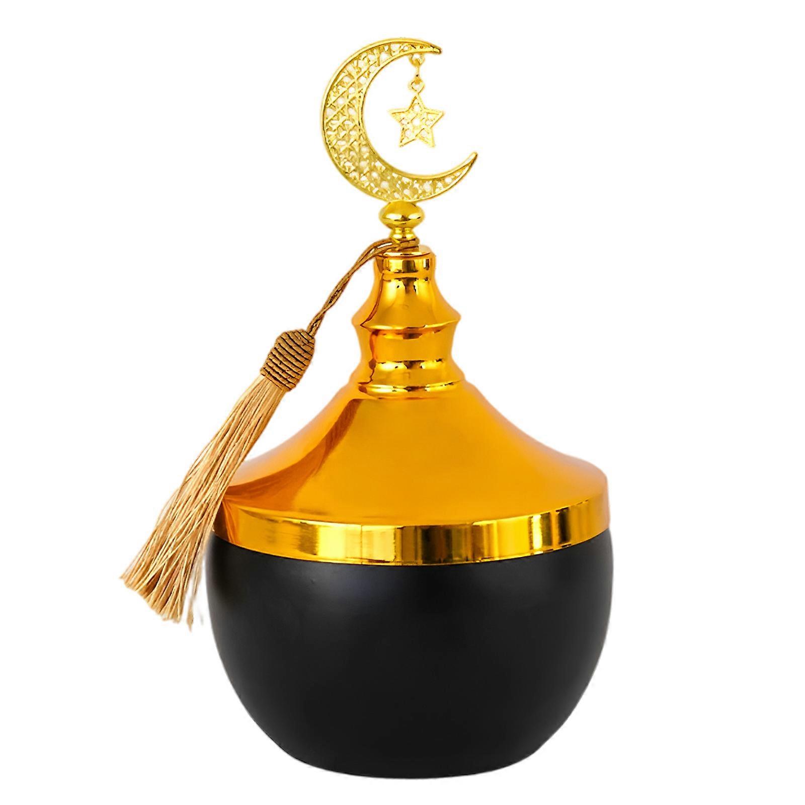 Plat à bonbons décoratif en métal multifonctionnel, plateau de l'Aïd et du Ramadan avec couvercle, idéal pour la décoration du salon et une organisation pratique, noir.
