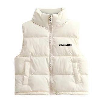Colete regata branco grosso sem mangas para crianças – Jaqueta puffer para inverno/outono, gola alta, fechamento em zíper, modelagem regular, compatível com a coleção infantil 2025.
