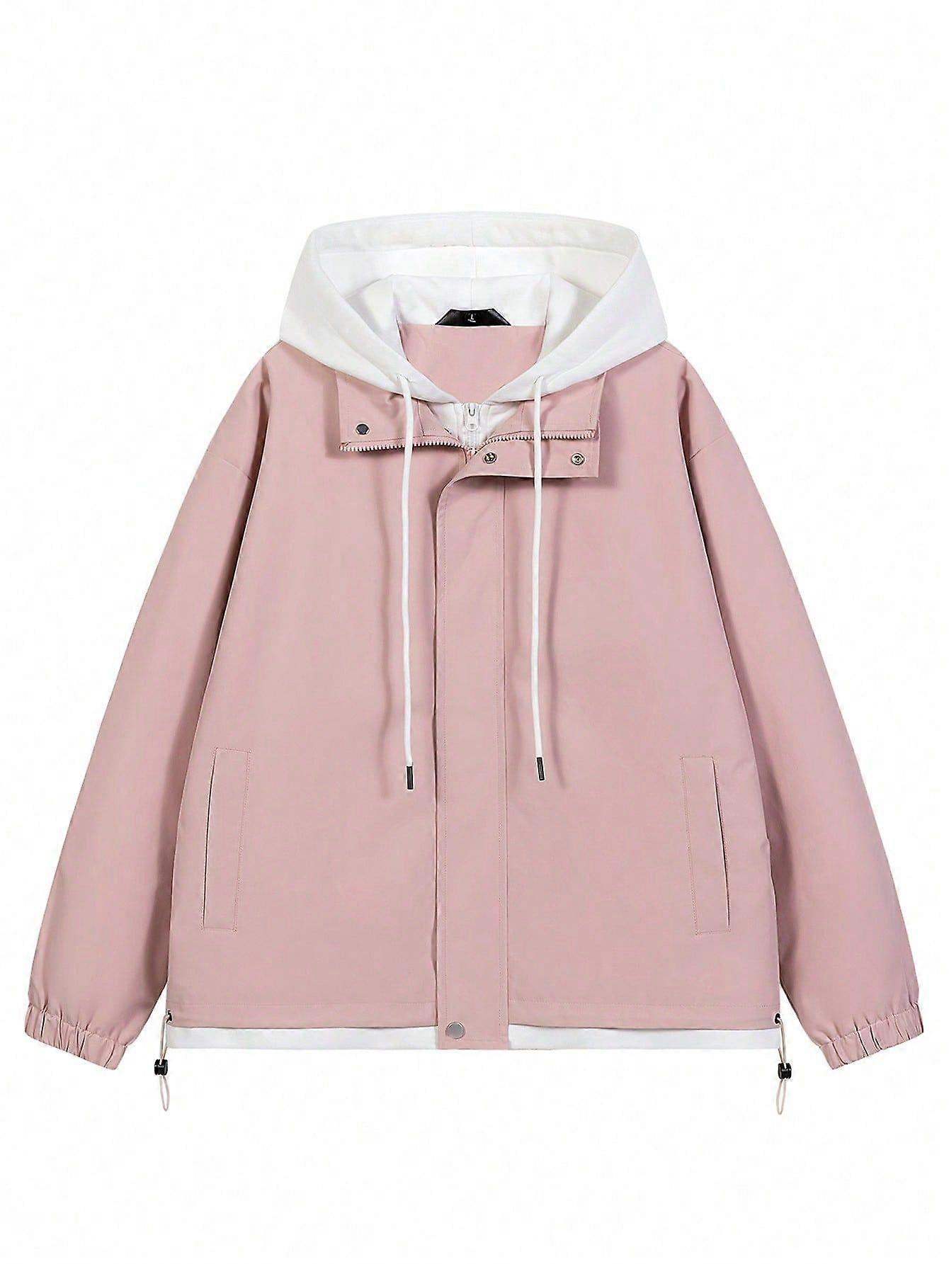Men Drawstring Hem Hooded Jacket