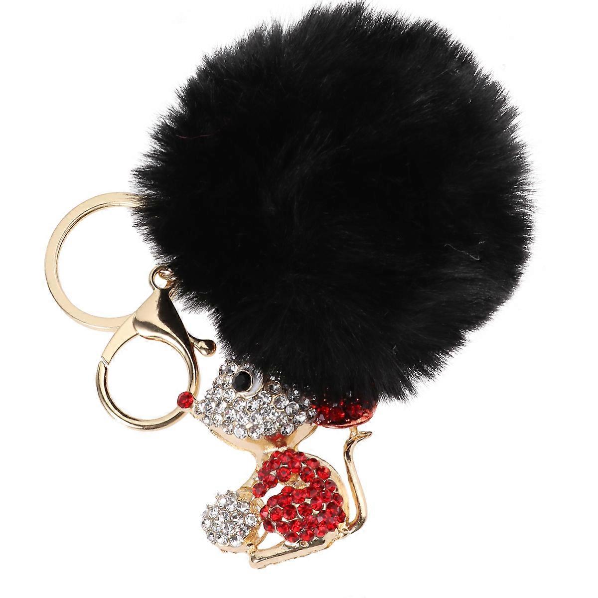 Plush Keychains Small Mouse Key Ring for Decoration Rhinestone Black Style