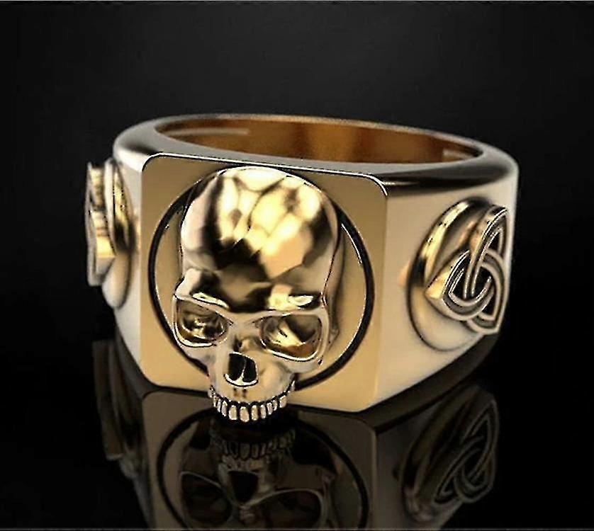 Gold Plated Side Skull Ring - Punk Aspect Skull Ring