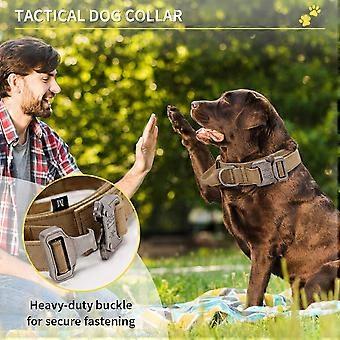 Tactical Dog Collar with Control Handle Military Adjustable Collar,Nylon, Metal Buckle, Padded for Large Dogs Trainning Outdoors(Brown-L)
