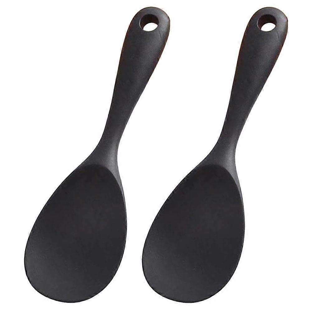 Rice Spoon Multifunction Silicone Rice Paddle for Cooking 2Pcs Black Set