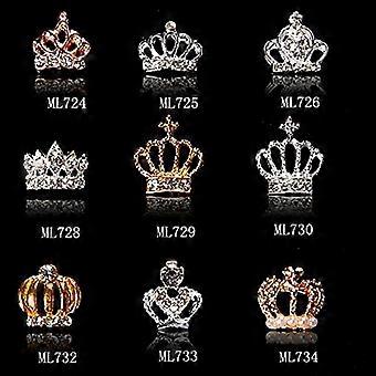 2Pcs 3D Nail Art Decorations Rhinestone Crown Studs Set with MultiSize Sparkle Alloy