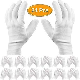 24 Pack White Cotton Cosmetic Hydration Gloves for Work Jewelry Inspection