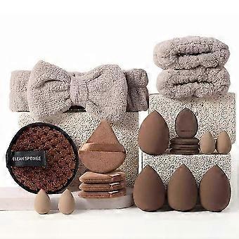 Multipurpose Makeup Brush and Sponge Set for Face, Foundation, Eye, Lip Application - Coffee, Pink, Purple