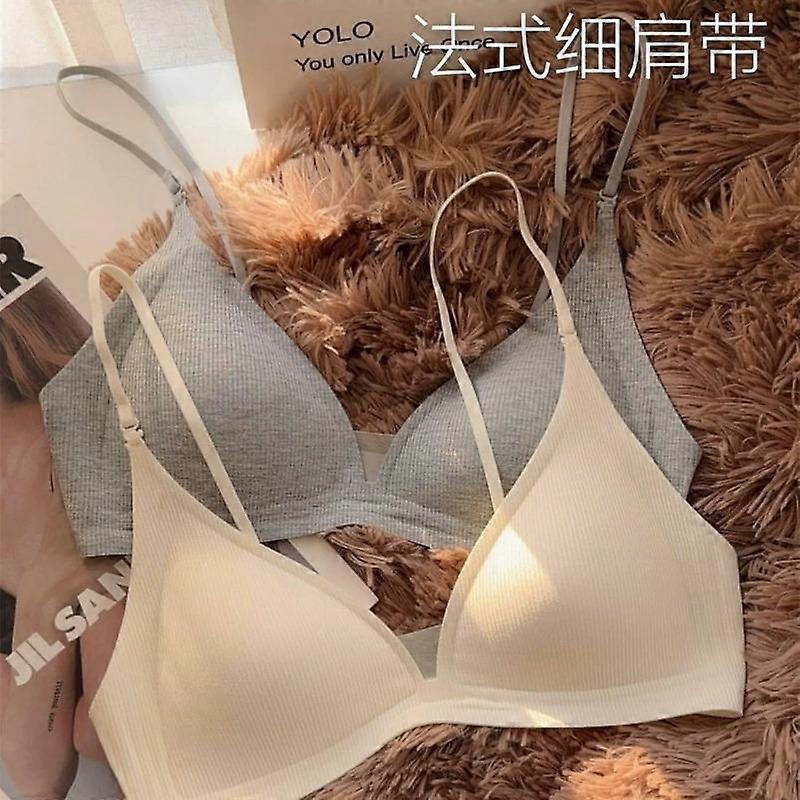 Women Thin Strap Deep V Backless Wireless Gathering Triangle Cup Bra