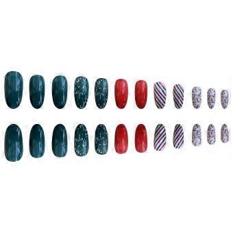 Red Green Long Press-on Nails Christmas Resin