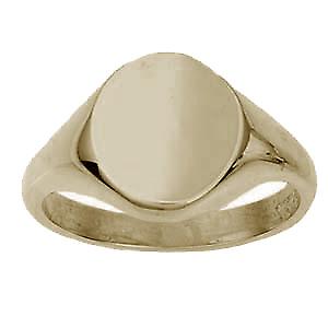 9ct Gold 14x12mm solid plain oval Signet Ring Size W