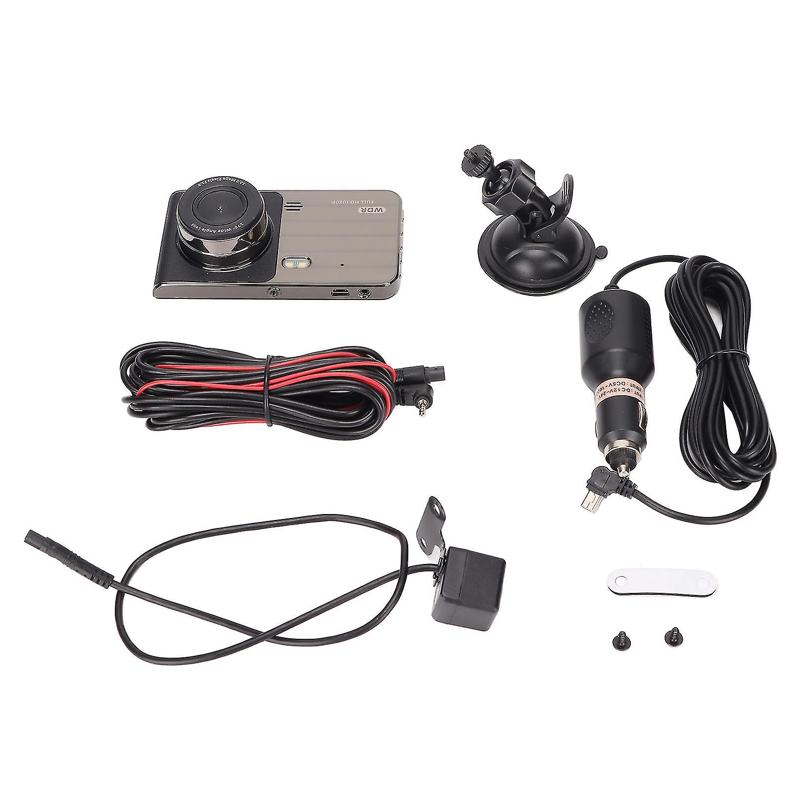 Dash Cam 1080P FHD Dual Lens 170°Wide Angle Parking Monitor Loop Recording GSensor 4 Inch IPS Screen Dashcam for Cars