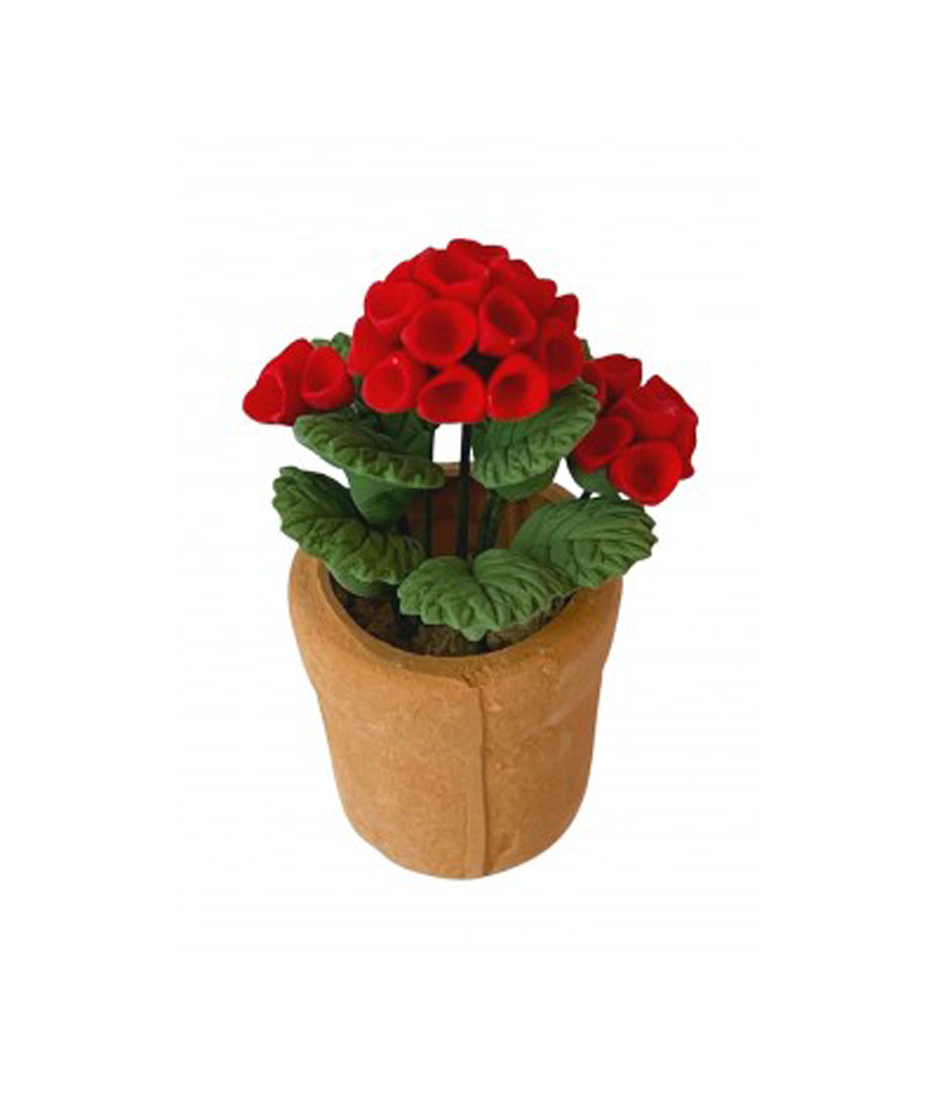κούκλες σπίτι κόκκινο γεράνια σε ένα terracotta δοχείο μικροσκοπικό κήπο αξεσουάρ 1:12