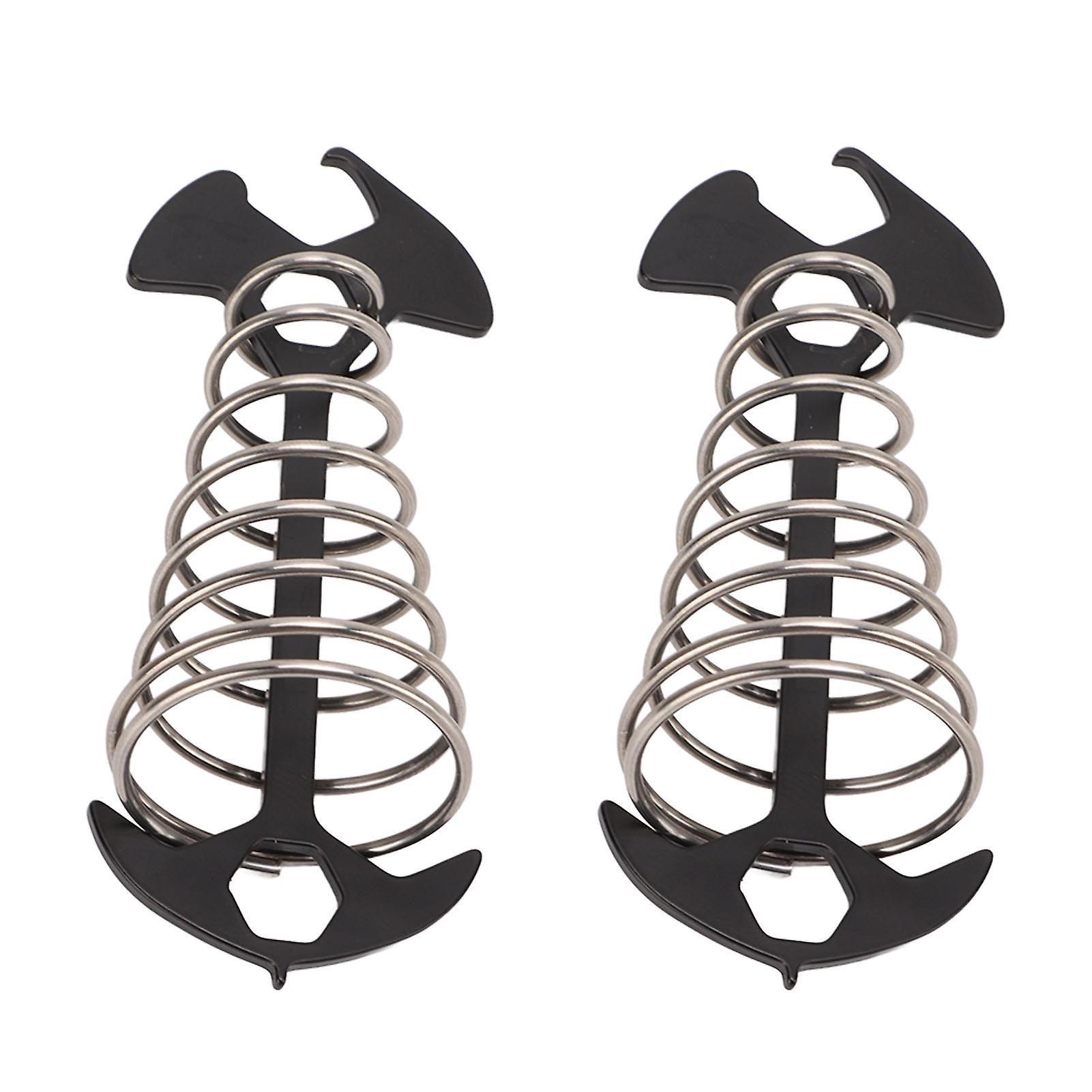 2Pcs Anti Trip Anti Trip Tent Rope Tightener Pegs Fish Bone Shape Wind Rope Tightener Tensioner with Spring for Camping HikingBlack