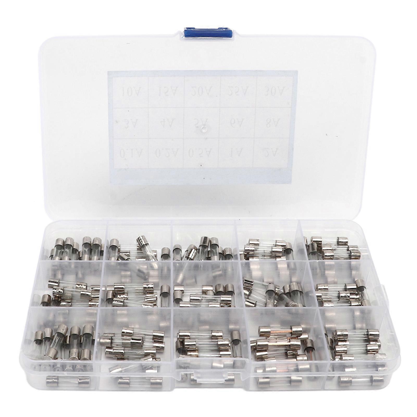 150Pcs Glass Fuse Tube 0.1A‑30A 15 Types 5x20mm Assortment Set Kit for Circuit Protection 