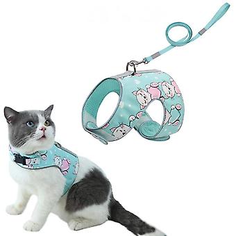 Veeki Cat Harness with Leash Harness for Cats Escape-Proof Cat Leash, Soft Adjustable Puppy Harness, Reflective cat Vest for Small Dogs Kittens (S, Gr