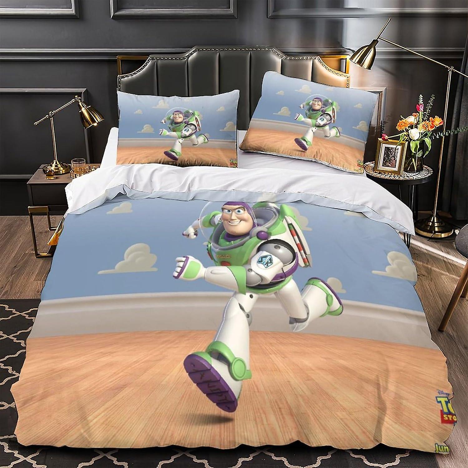 HOUKIG Buzz Lightyear Påslakan Set 3D-tryckt påslakan Set Anime Tecken Dragkedja Stängning Överkast Sovrum Sängkläder Set Ultra Soft Comforte