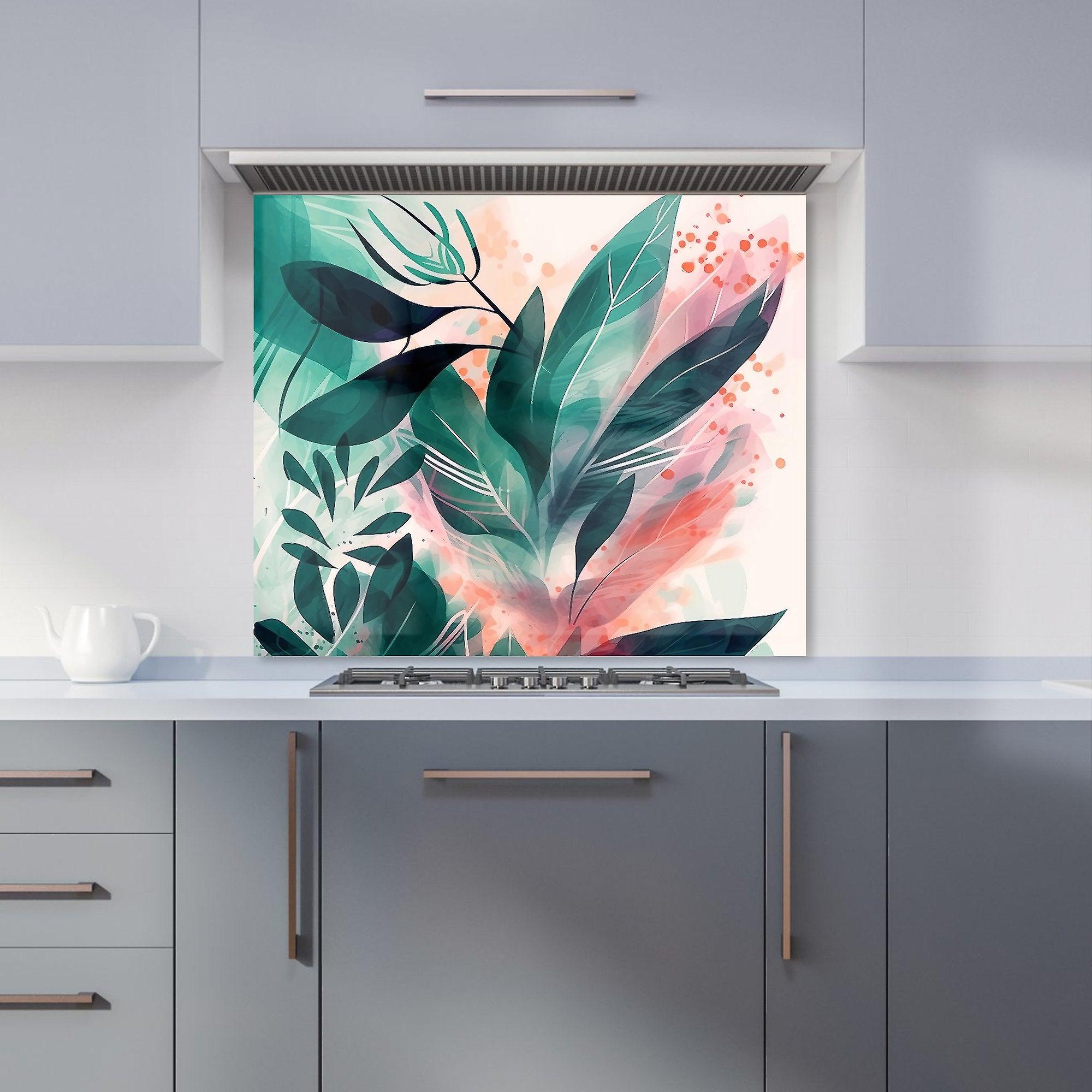 Green Feather Leaves Tropical Kitchen Splashback