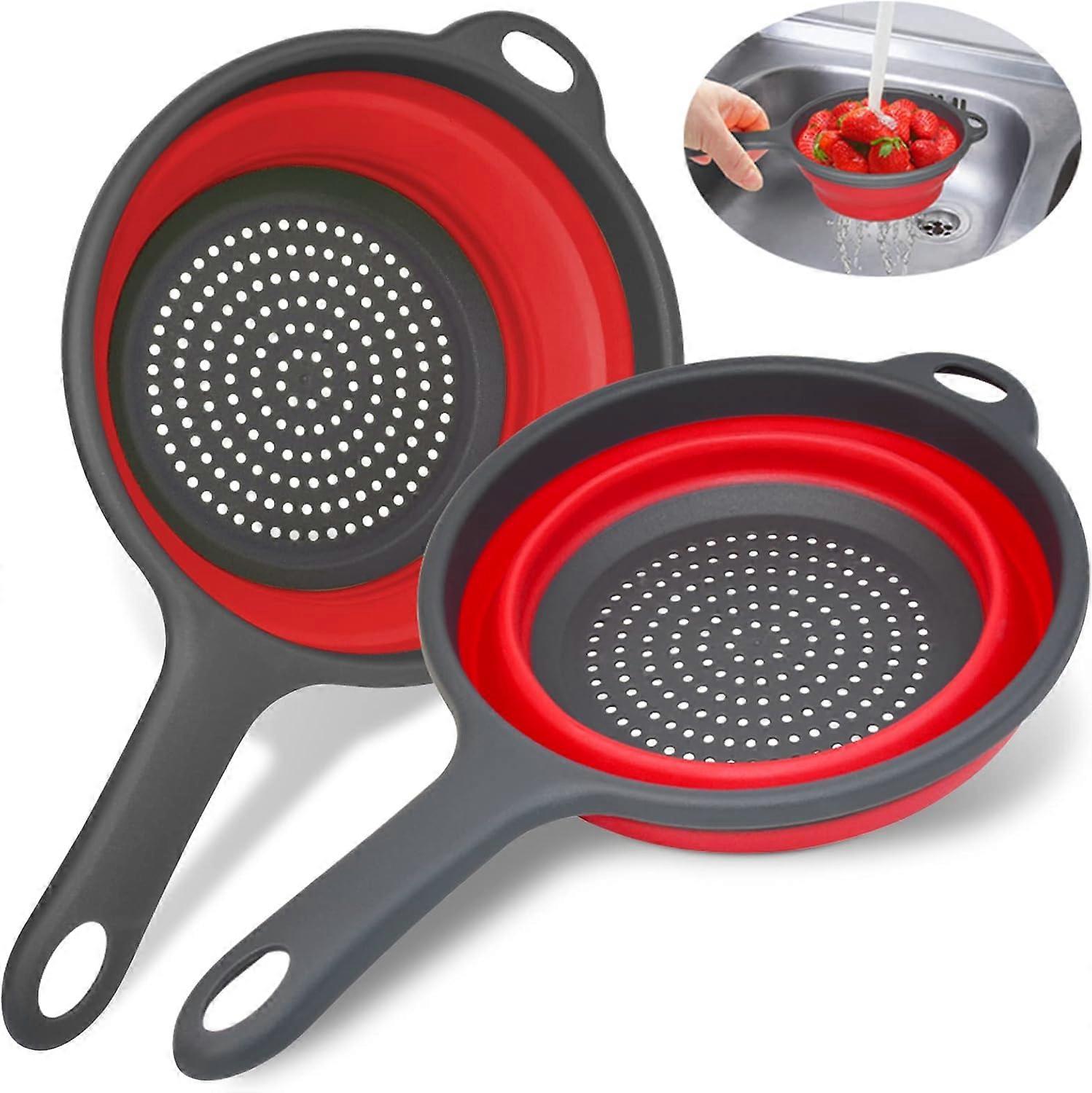 Collapsible Colander Strainer with Handle 2 Pack Extendable Strainers and Colanders Set,2 Quart Round Silicone Strainer