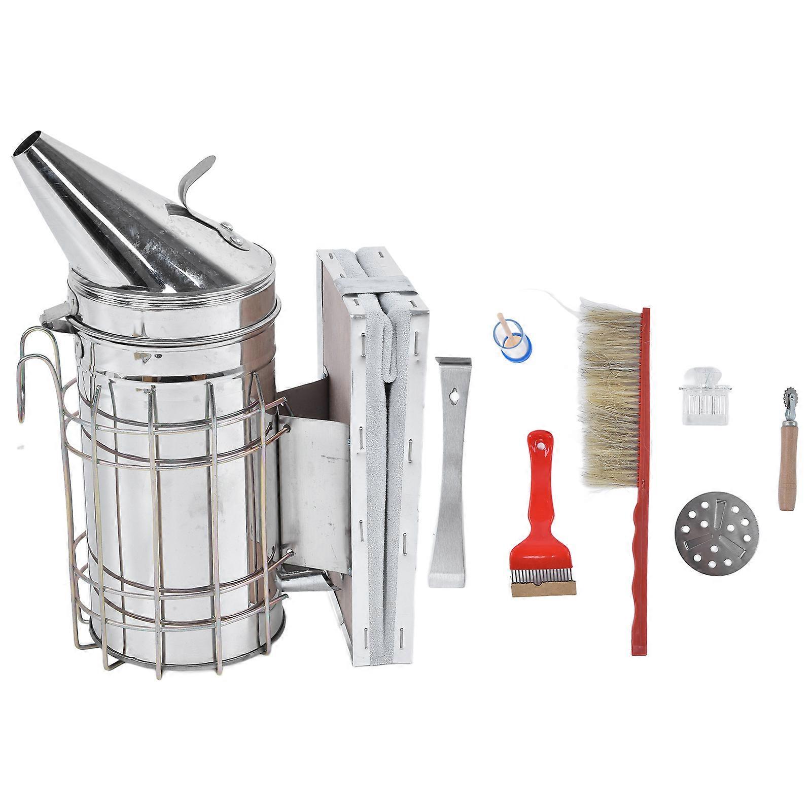 8Pcs/Set Beekeeping Kit Bee Brush Scraper Frame Clip Wire Embedder Beehive Smoker Queen Bee Cage Uncapping Tool