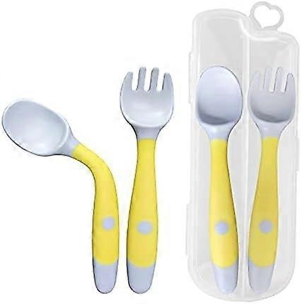 2 Pack Baby Training Spoons and Forks, Flexible and Heat Resistant, Easy Grip Learning Spoons, Forks