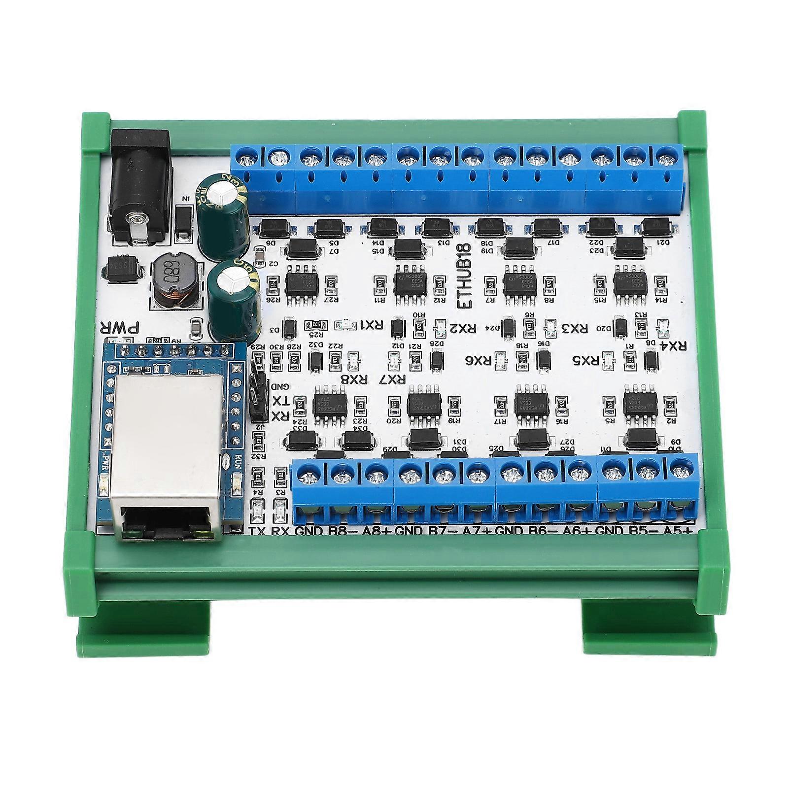 RJ45 to 8 RS485 Hub Converter TVS Surge Protection 115200BPS Hub Board for Security Monitoring DC7?30V Hub Module with Housing