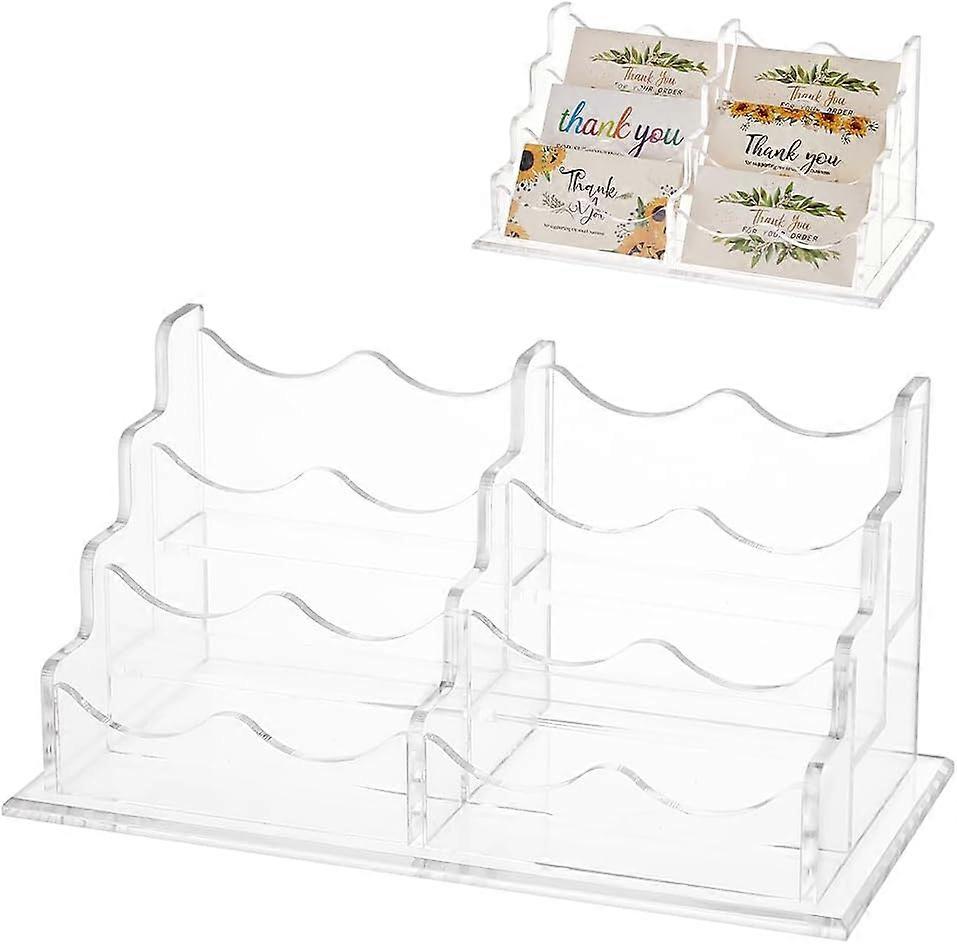 6 Pockets 2 Tiers Acrylic Business Card Holder 8.1x4.3x4.3 inch Vertical Business Card Holder Clear Desktop Business Card Display Stand Acrylic Name C