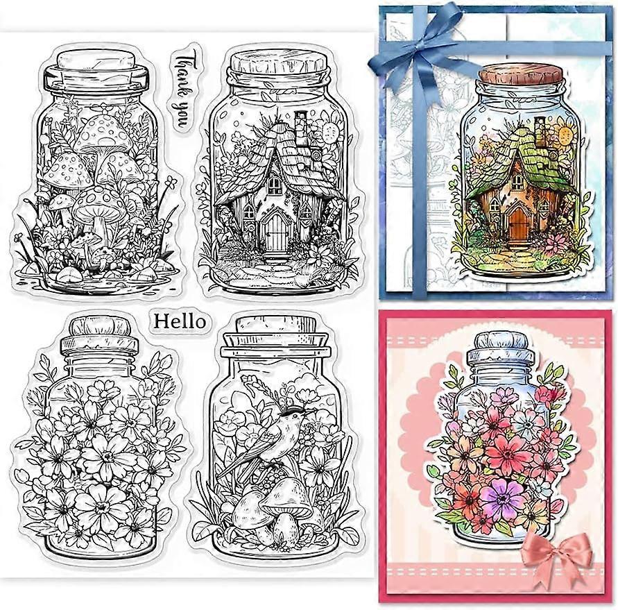 1Sheet Bottle Flower Silicone Clear Stamp Seals Transparent Stamps